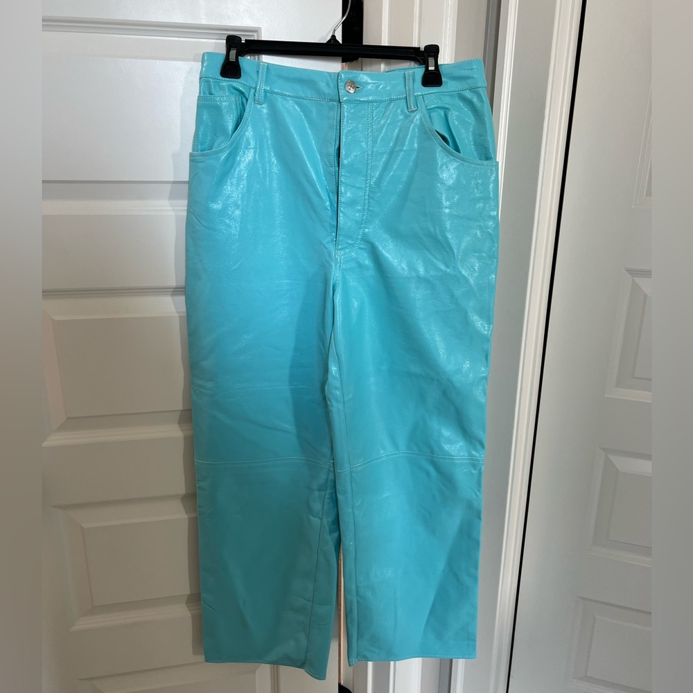 Free People We the Free Faux Leather Blue Wide leg straight pants Size 10